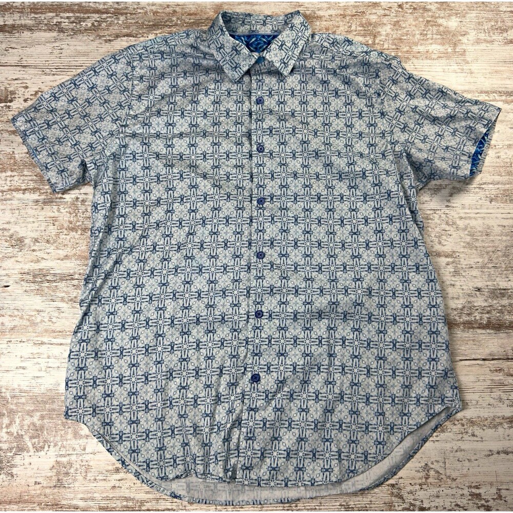 Robert Graham Madagascar Mens L Classic Fit Blue Geometric Short Sleeve Shirt
